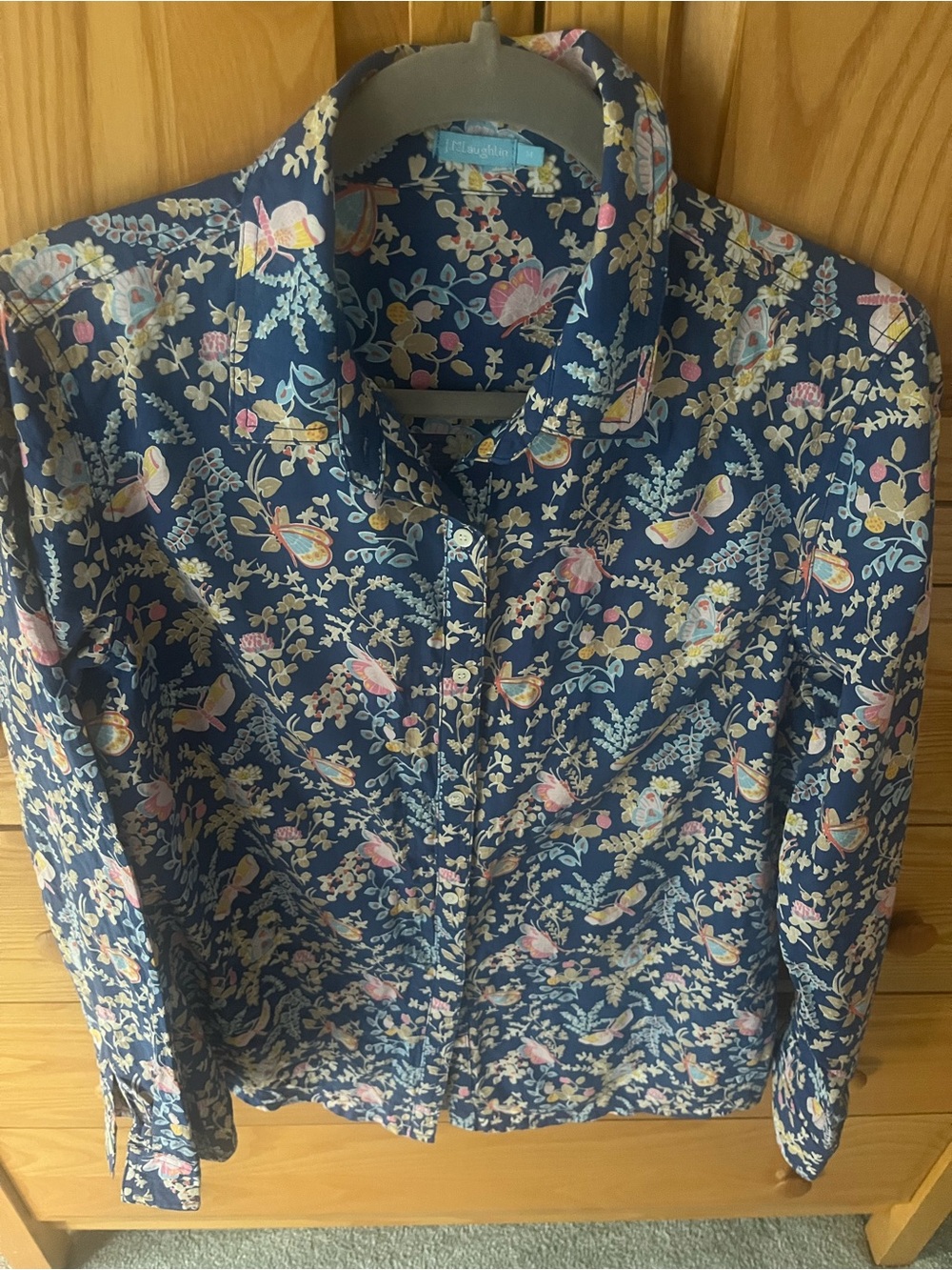 J. McLaughlin Navy Floral & Bird Button-Down Shirt